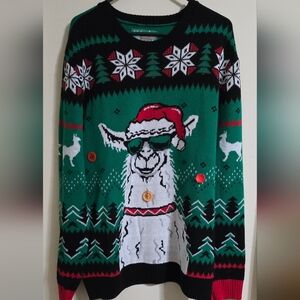 Festive Christmas Green Llama Sweater